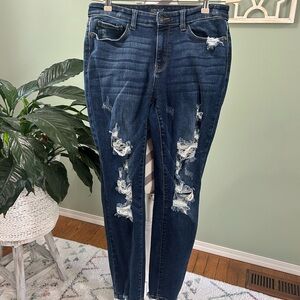 Judy Blue Ripped Dark Denim Skinny Jeans